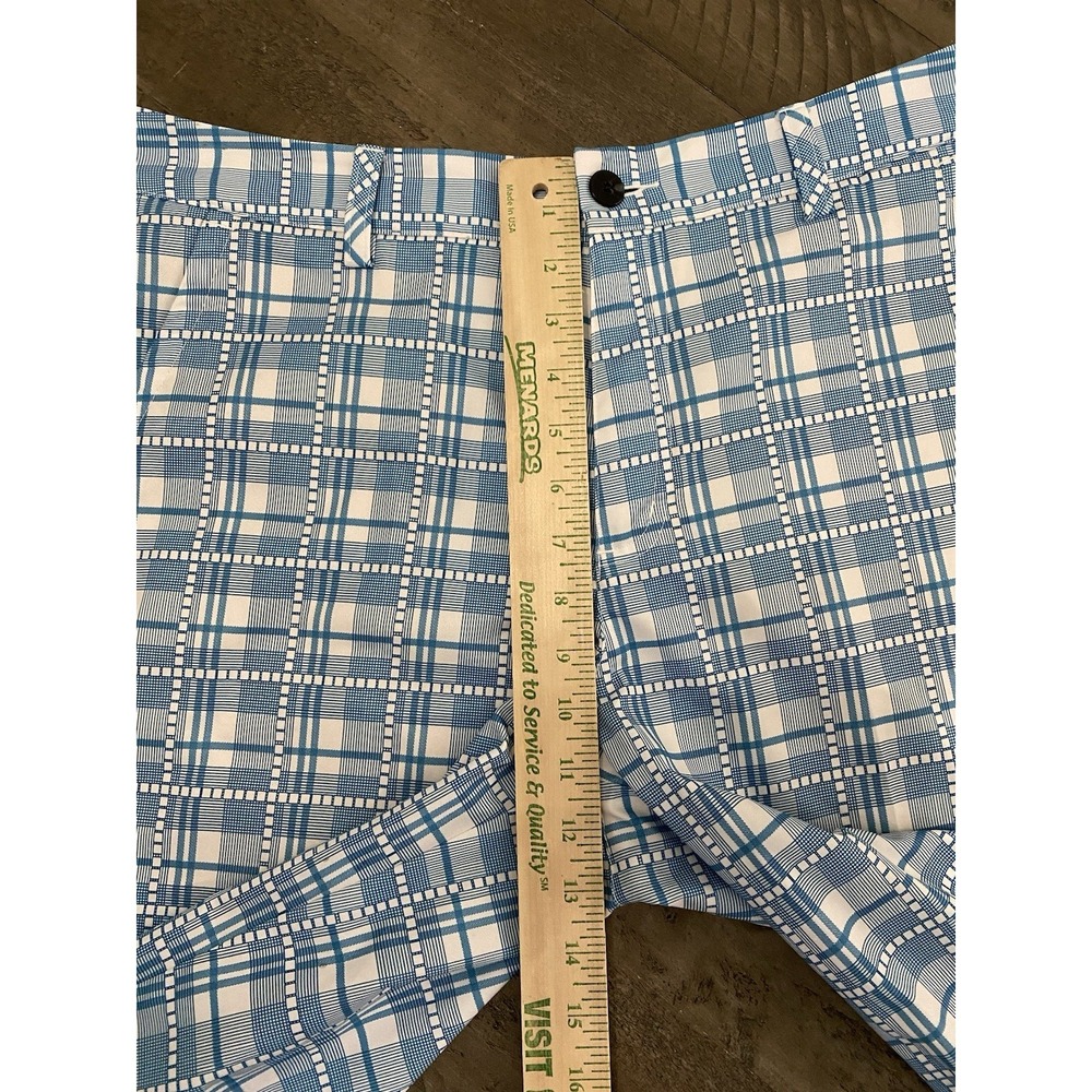ADIDAS CLIMALITE Men's Flat Front Golf Shorts Blue White Plaid Size 30 02021009 - Picture 3 of 11